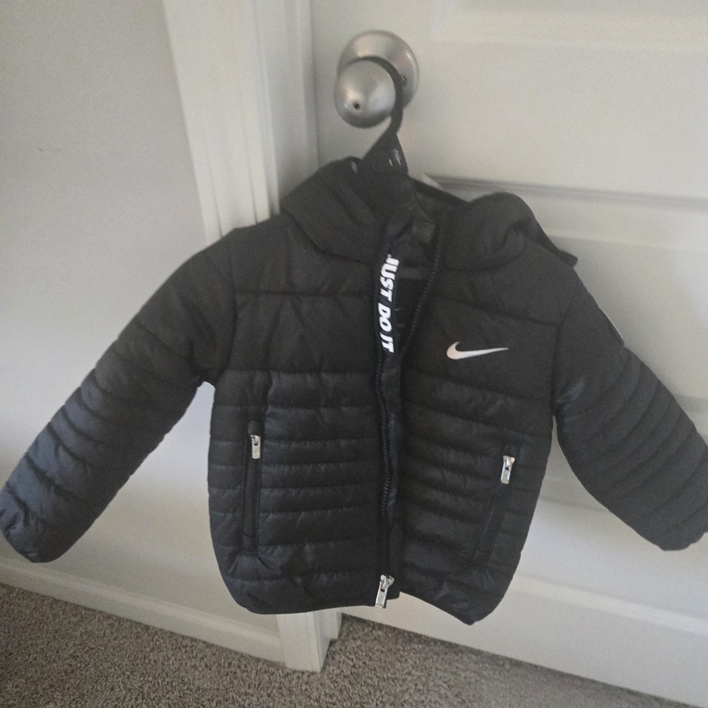 Nike Kids Black Puffer Coat with White Logo